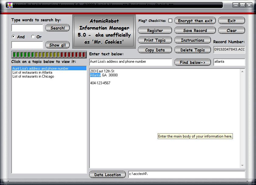 AtomicRobot Information Manager